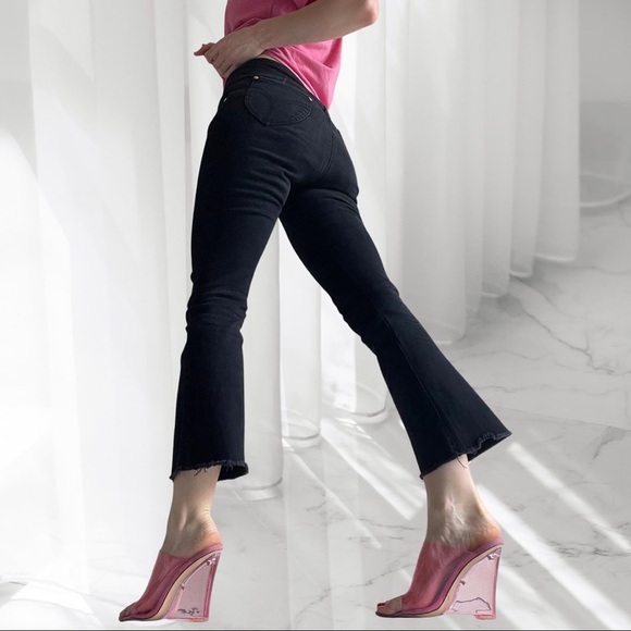 ALICE MCCALL denim frayed ankle flares with button fly, size 10 - Picture 2 of 15